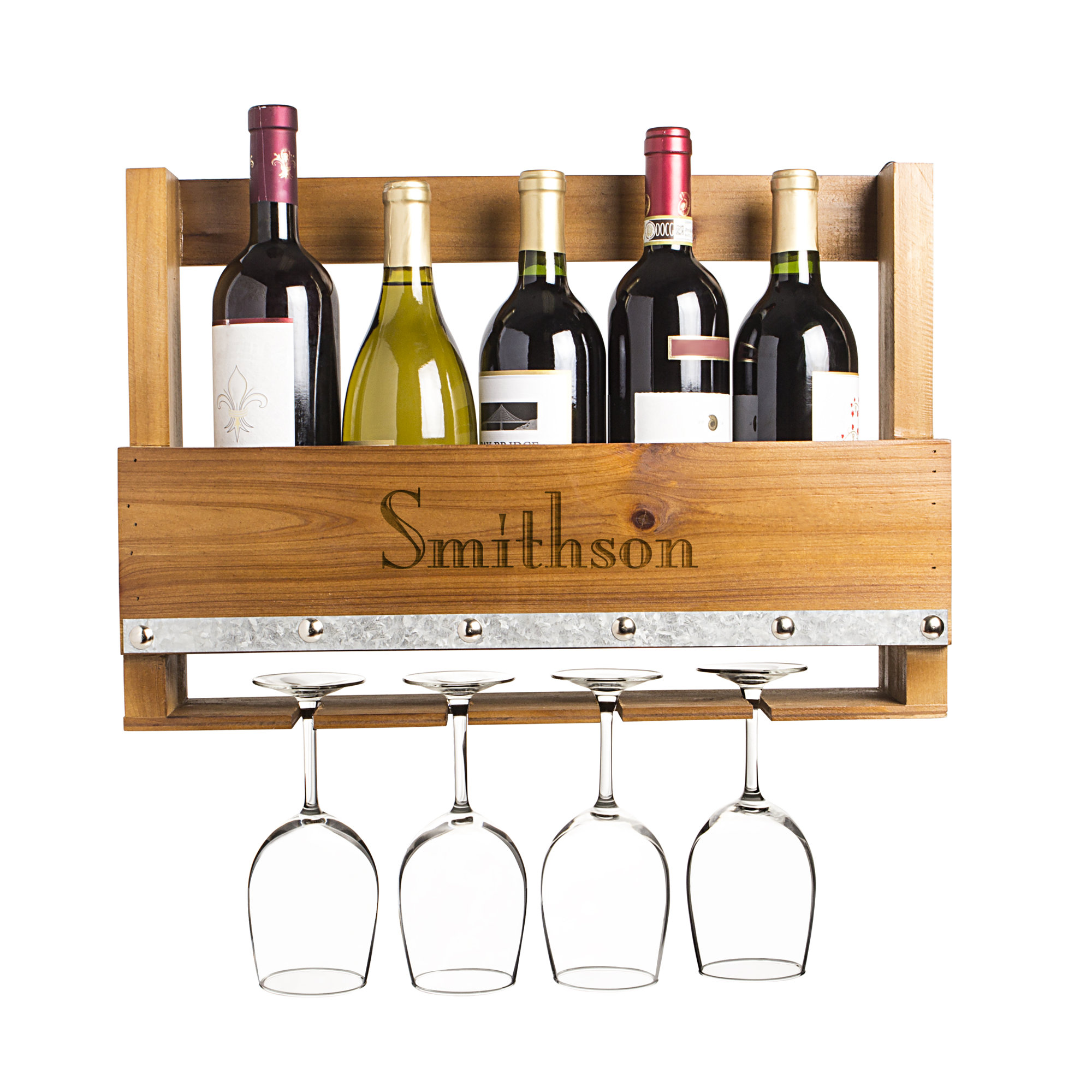 Cathys Concepts Personalized Rustic 5 Bottle Wall Mounted Wine Rack